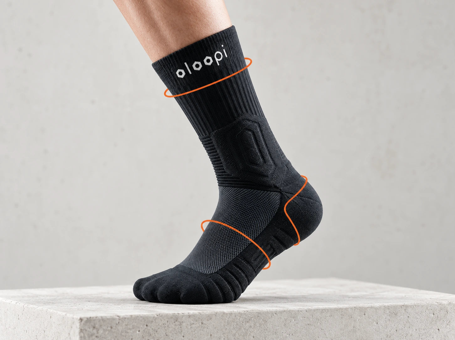 Work sock illustration showing cuff, heel and arch areas